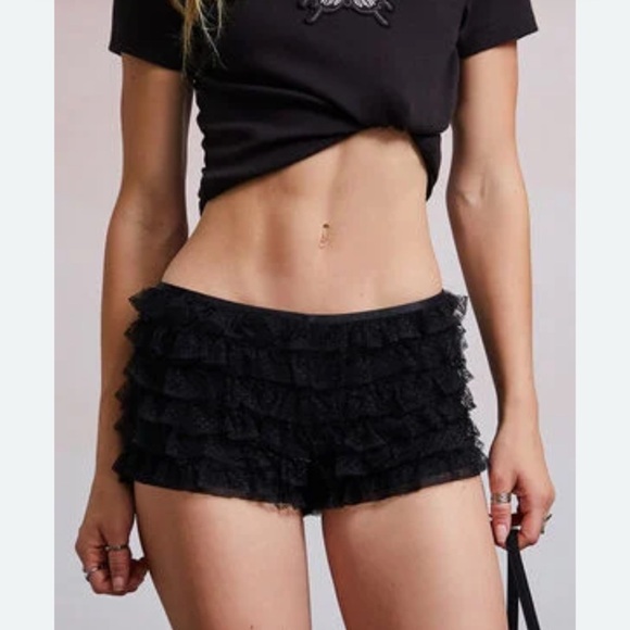 Coquette Chic Black Ruffled High Waist Shorts - Picture 1 of 3